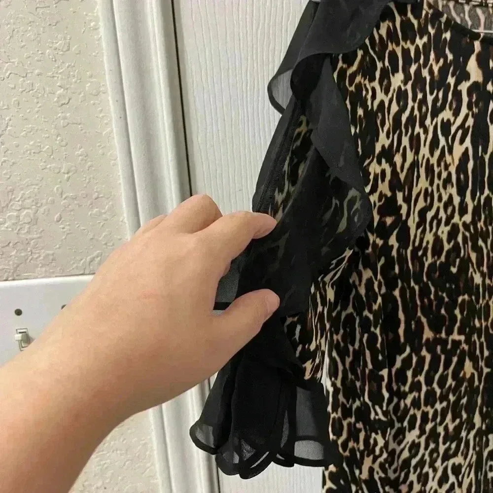 Bold Elements leopard print ruffle sleeves M - Picture 2 of 6